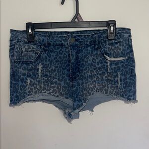 Highway Jeans Blue Leopard Print Jean Shorts